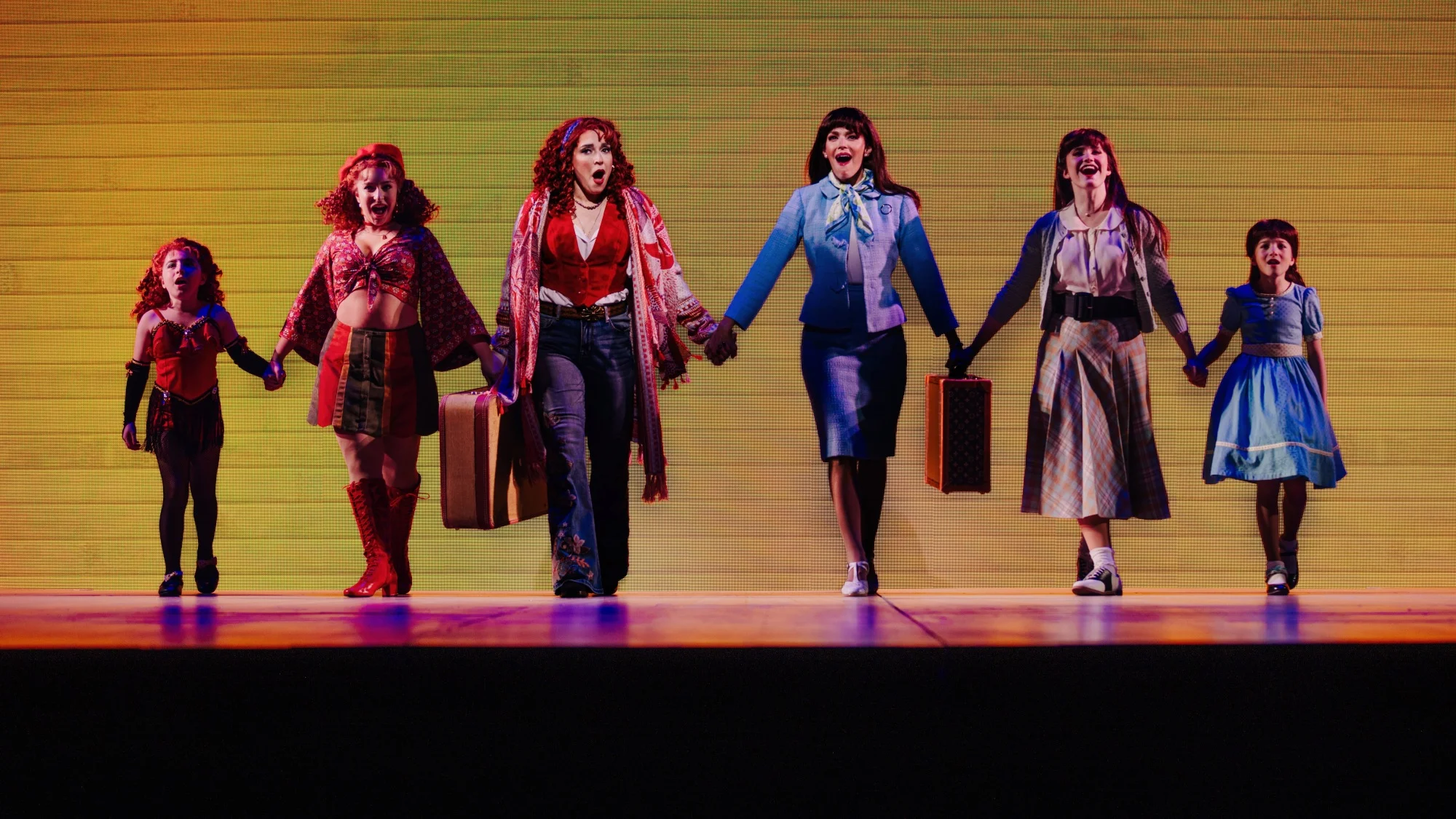 Samantha Schwartz, Bailey Ryon, Jessica Vosk, Kelli Barrett, Emma Ogea, and Zeya Grace as Cee Cee and Bertie in "Beaches: A New Musical."