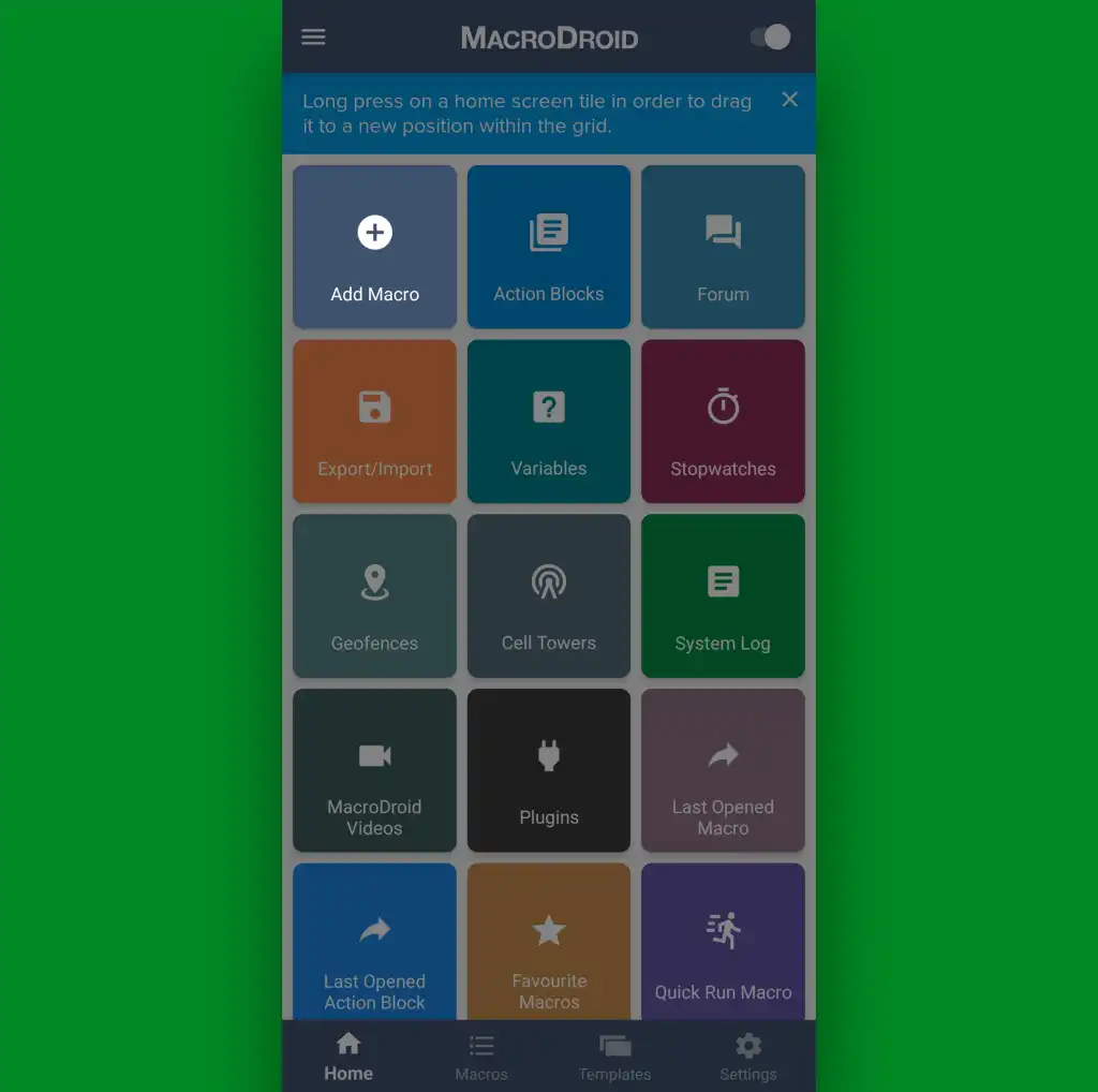 Android air gestures: MacroDroid menu