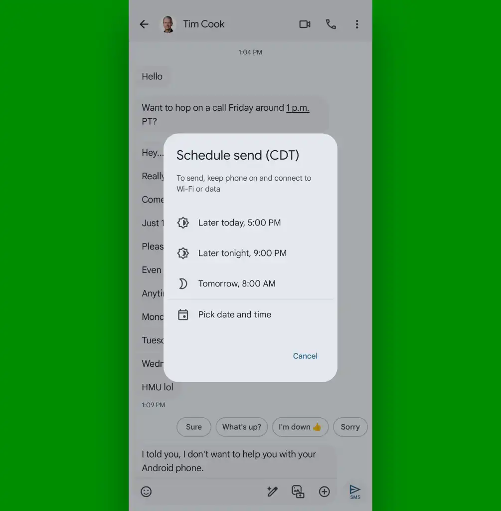 Android Messages: Scheduled send