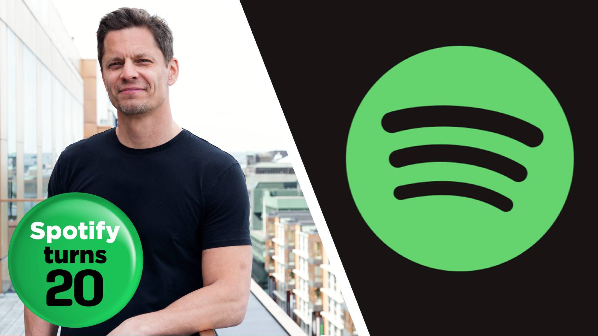 An image of Sten Garmark of Spotify next to the Spotify logo