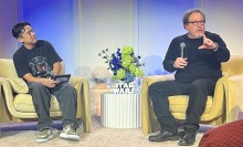 Bobby Kim and Jon Favreau talk Star Wars spring toy line at Toy Fair event. 
