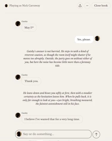 A screenshot of a character.ai Books conversation.
