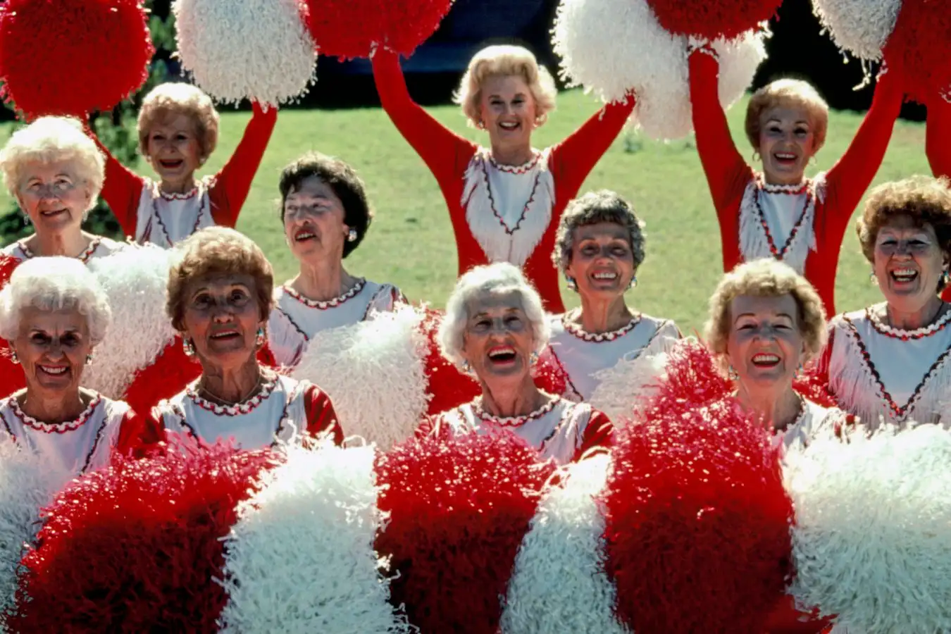 USA. Arizona. 1988. Pom Pom girls of Sun City West retirement community, the youngest of which is sixty years old. Part of the