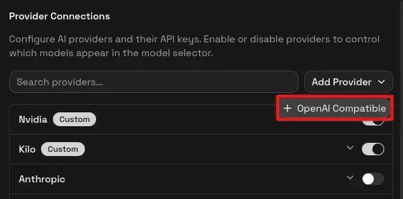 Add provider dropdown
