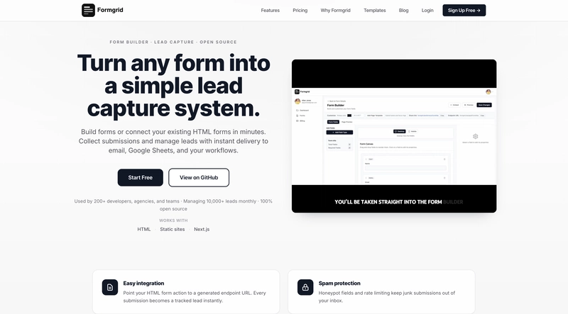 Formgrid signup page