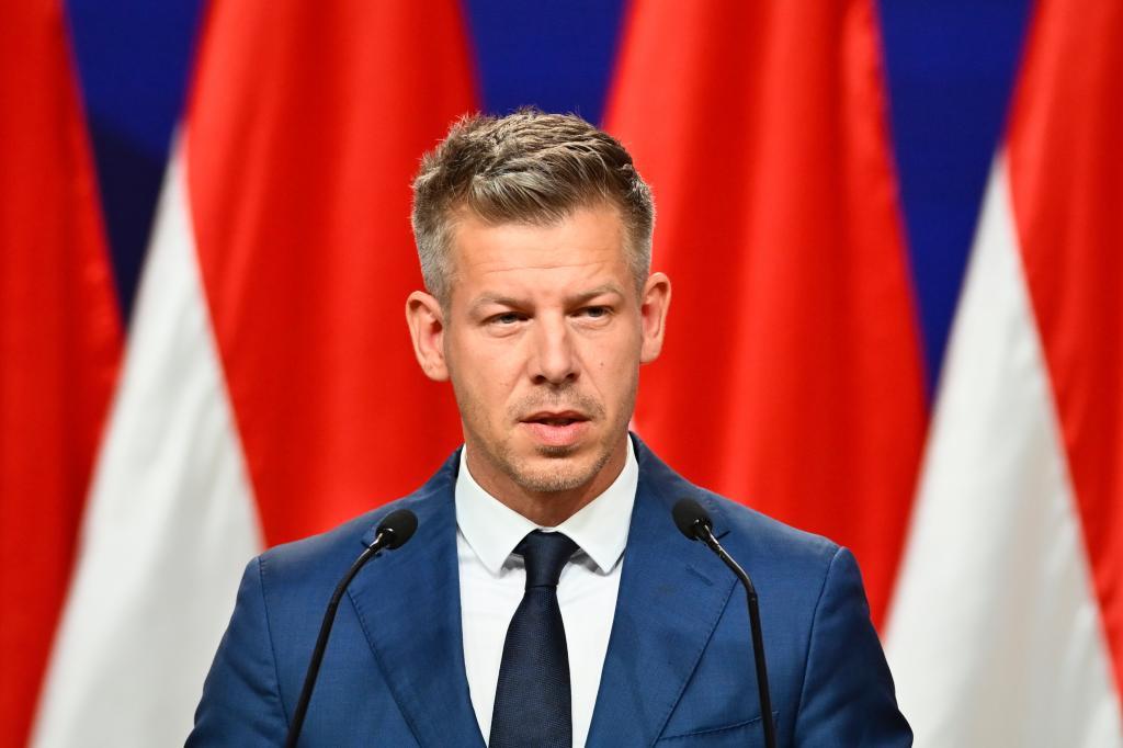 P�ter Magyar habla con los medios de comunicaci�n en Budapest, este lunes.