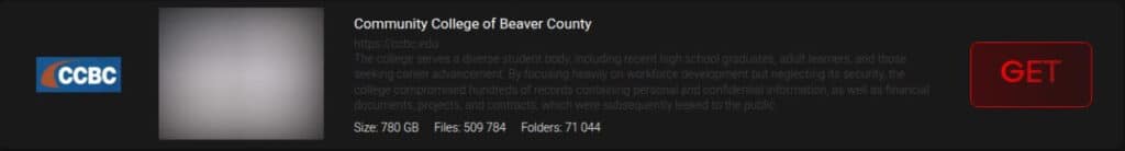 Interlock lists Community College of Beaver County on its data leak site.