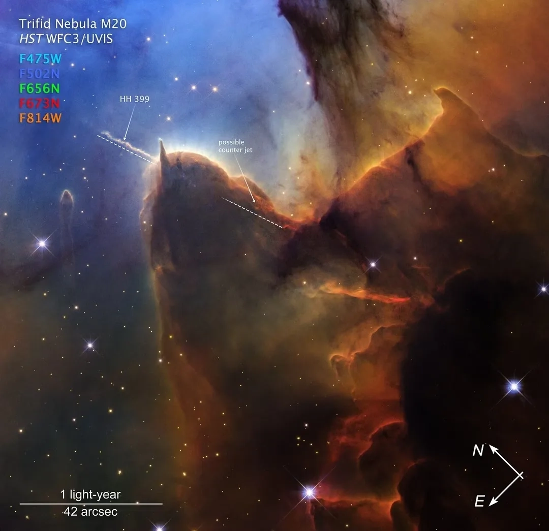 36 年在轨观测:哈勃望远镜新图聚焦三叶星云,距地球约 5200 光年 Picture 3