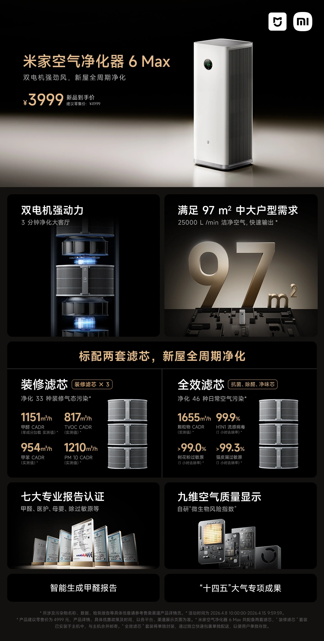 小米米家空气净化器 6 Max 开售:搭载双电机,到手价 3999 元