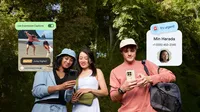 Two people watching a video with Expressive Captions turned on and seeing the emotion tag “joyful” on an Android phone, and one person receiving a call on an Android phone from a contact with a notification that says “it’s urgent”.