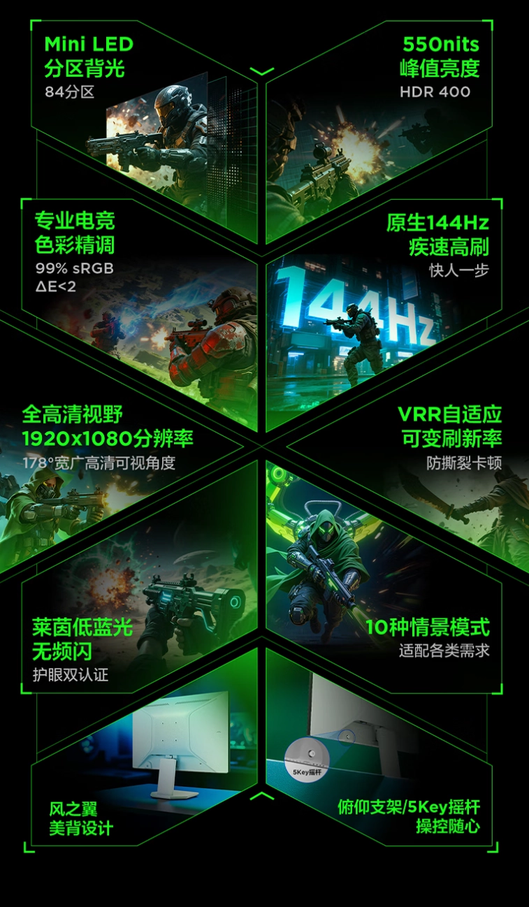 雷鸟 F5 24.5 英寸 144Hz MiniLED 电竞显示器发售,国补价 498.96 元