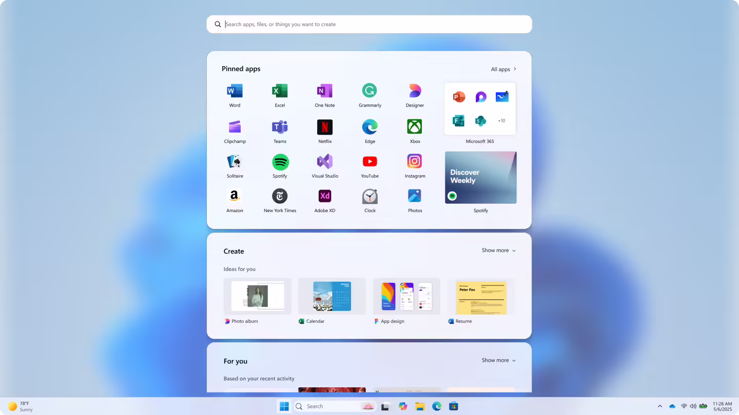 动态磁贴情怀难消:微软揭秘 5 种 Win11 开始菜单原型方案 Start menu prototype #5 by Microsoft